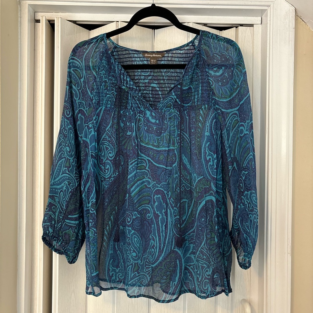 Tommy Bahama Paisley Semi Sheer Peasant Top